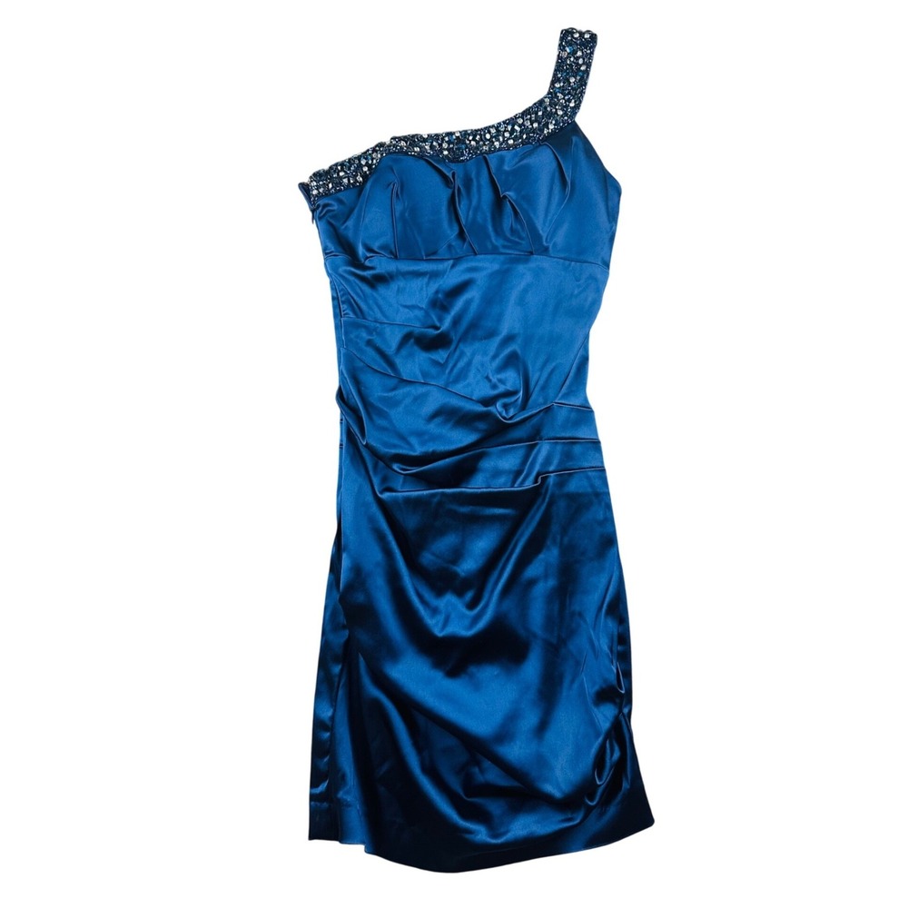 Vintage Betsy & Adam Dress Women 4 Blue Royal Satin Bodycon USA Cocktail 90s